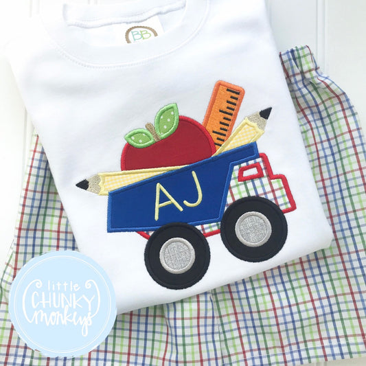 Boy Shirt -Boy School Shirt- Dump Truck with School Supplies