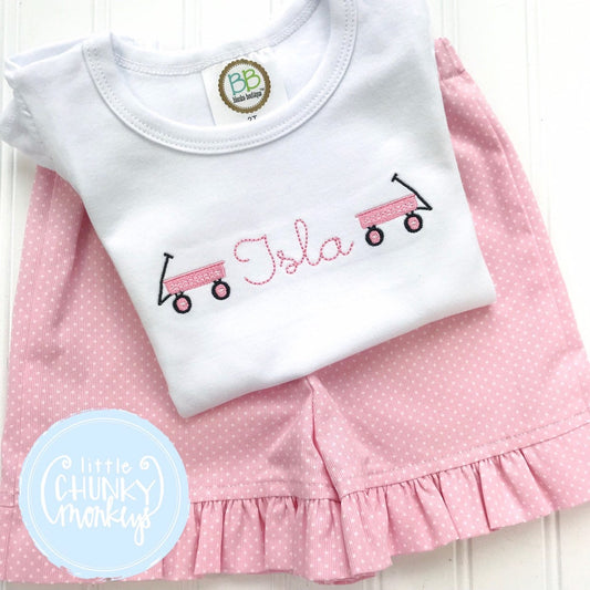 Girl Shirt - Personalized Girl Shirt - Stitched Name with Mini Wagons in Pink