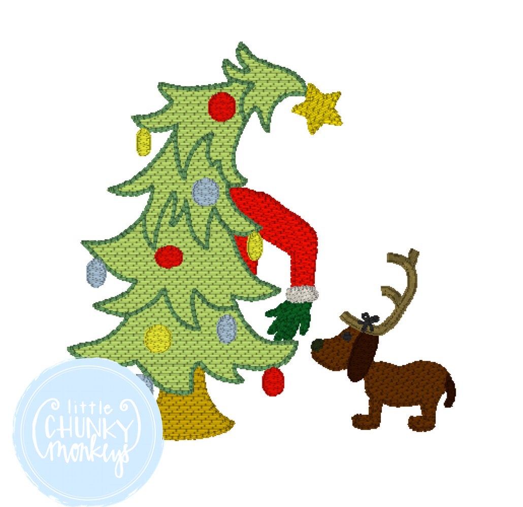 Boy Shirt - Stitched Christmas Tree with Dog