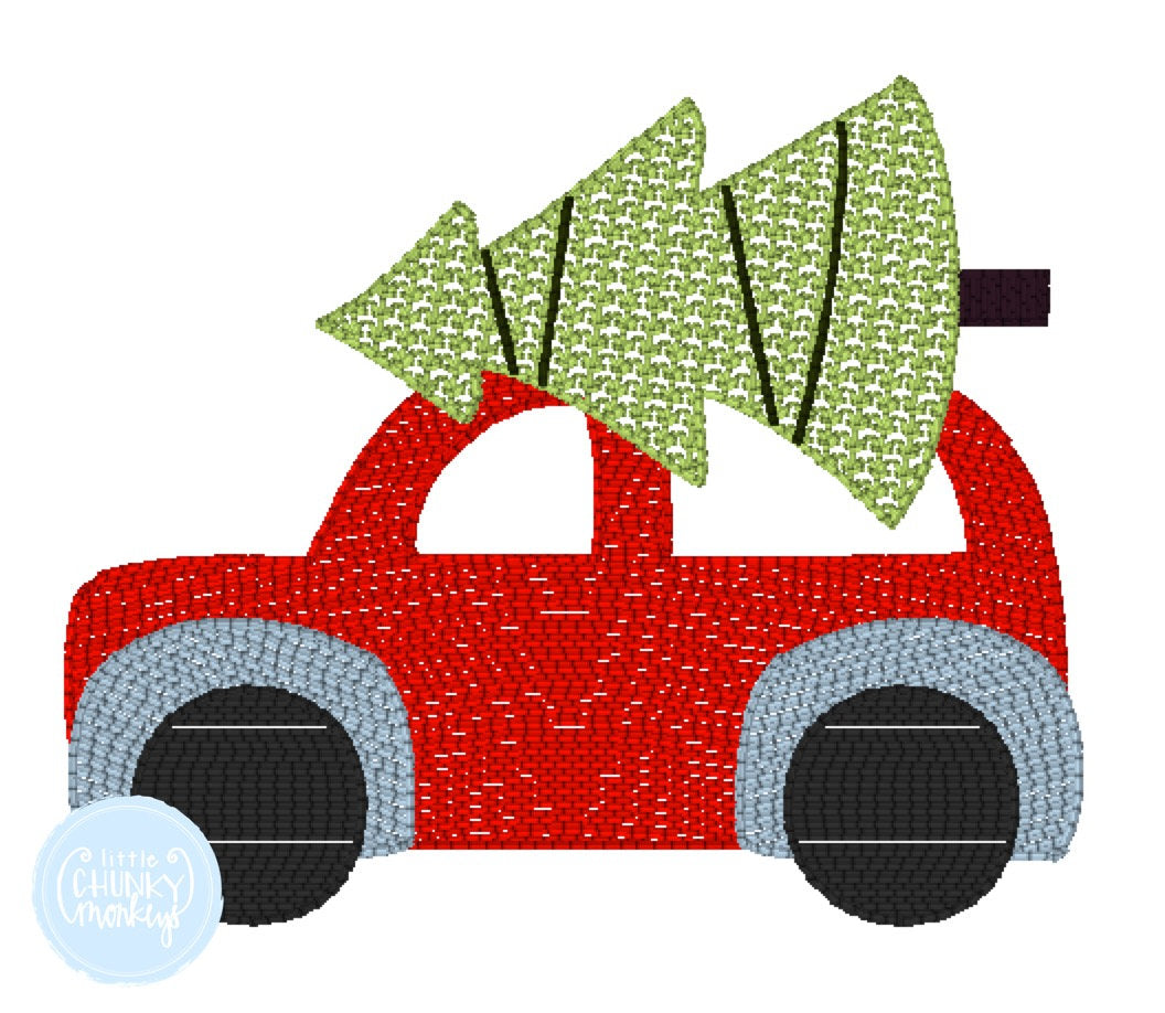 Boy Shirt -Stitched Car with Christmas Tree on Top