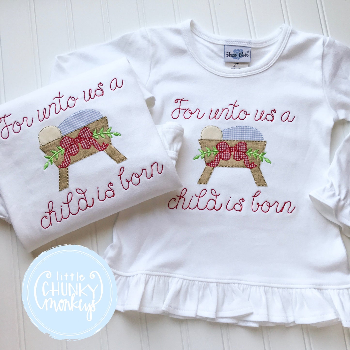 Girl Shirt - Manger with "For unto us a child is born"