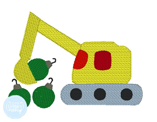 Boy Shirt - Stitched Bulldozer with Christmas Ornaments