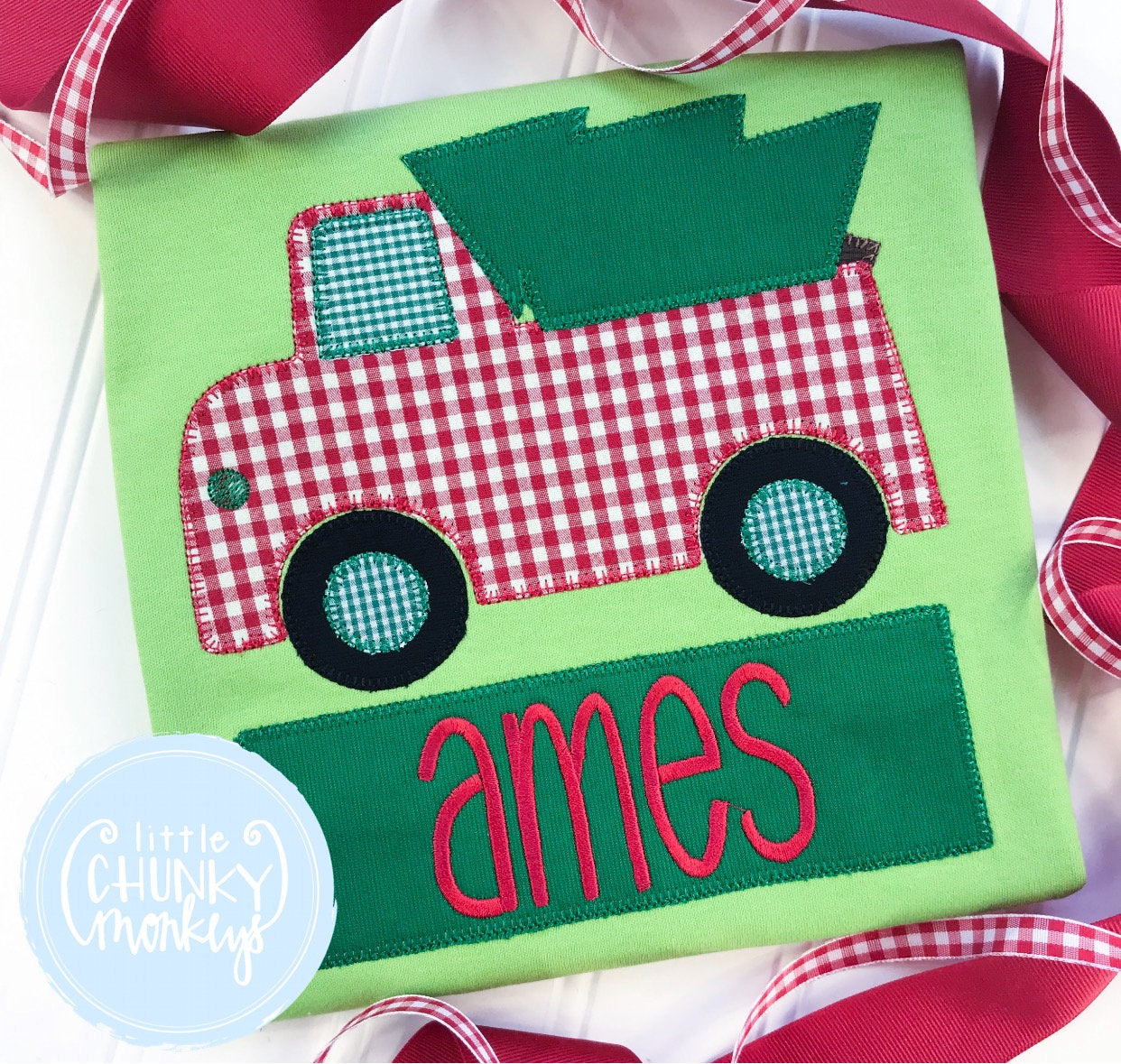 Boy Shirt - Applique Truck with Christmas Tree + Personalization