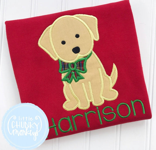 Boy Shirt - Applique Dog with Christmas Bow + Personalization