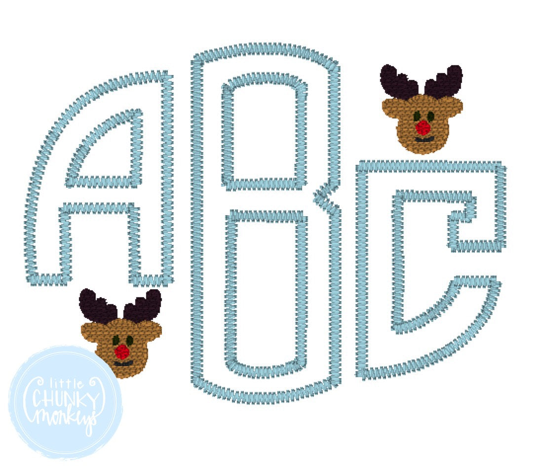 Boy Shirt -Applique Circle Monogram with Mini Reindeer