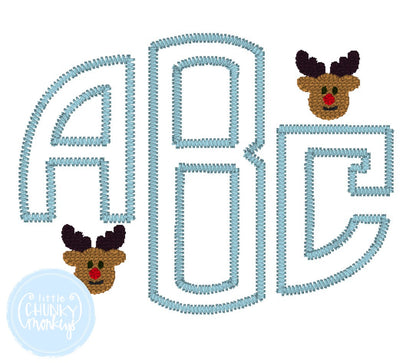 Boy Shirt -Applique Circle Monogram with Mini Reindeer