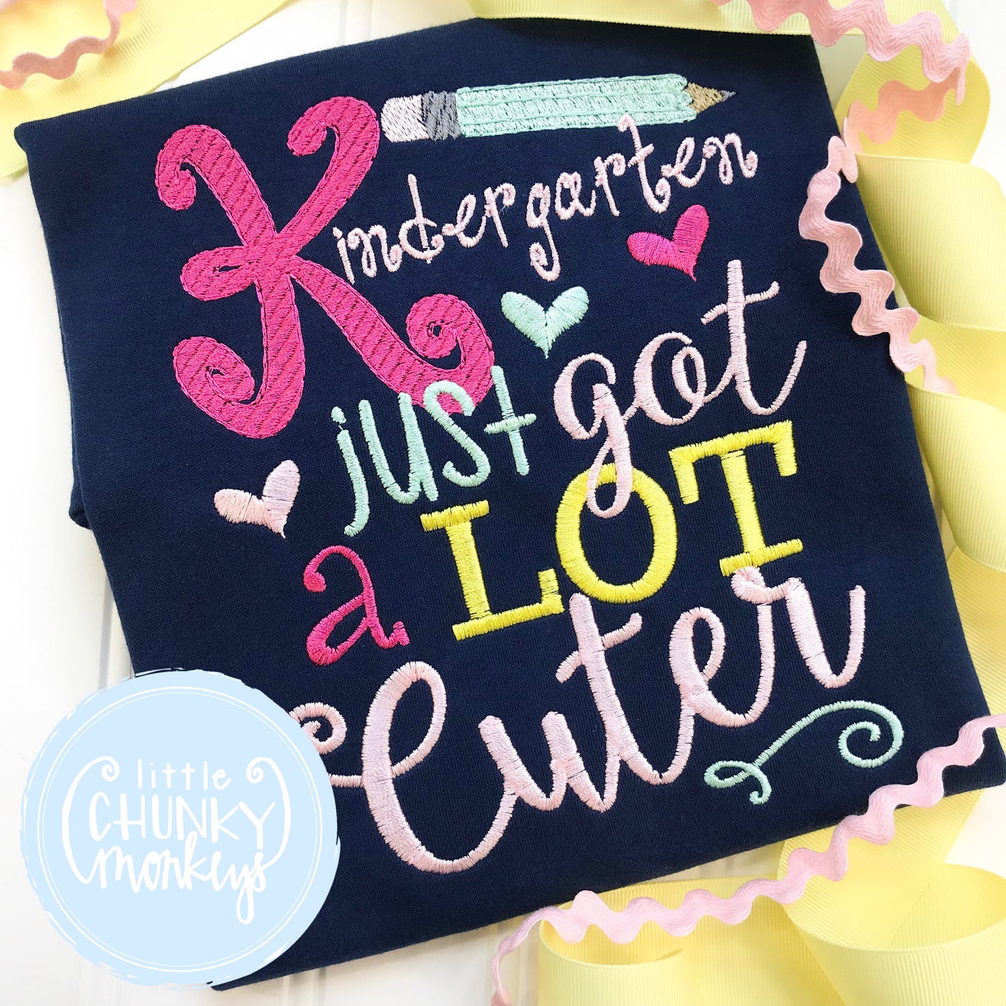 Girl Shirt- Kindergarten Just Got Cuter on Navy Shirt