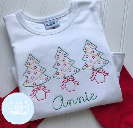 Girl Shirt - Vintage Stitch Christmas Tree Trio Shirt