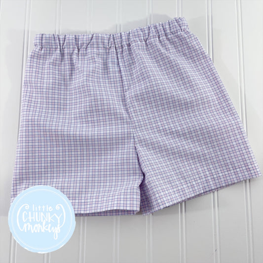 Ready to Ship - Pink & Blue Windowpane - 4T Classic Shorts