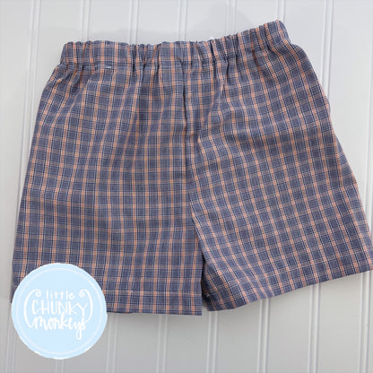 Navy/Orange Windowpane - 2T Classic Shorts