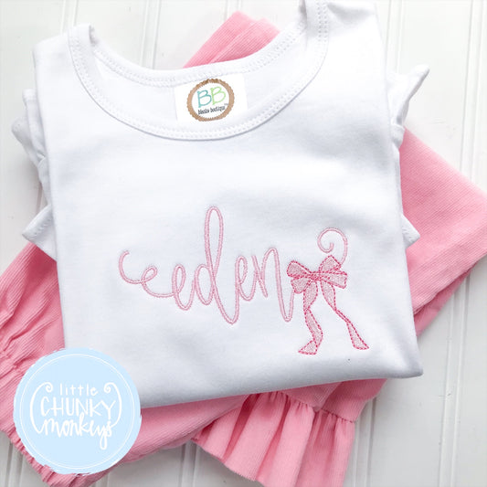 Girl Shirt - Stitched Name with Pink bow