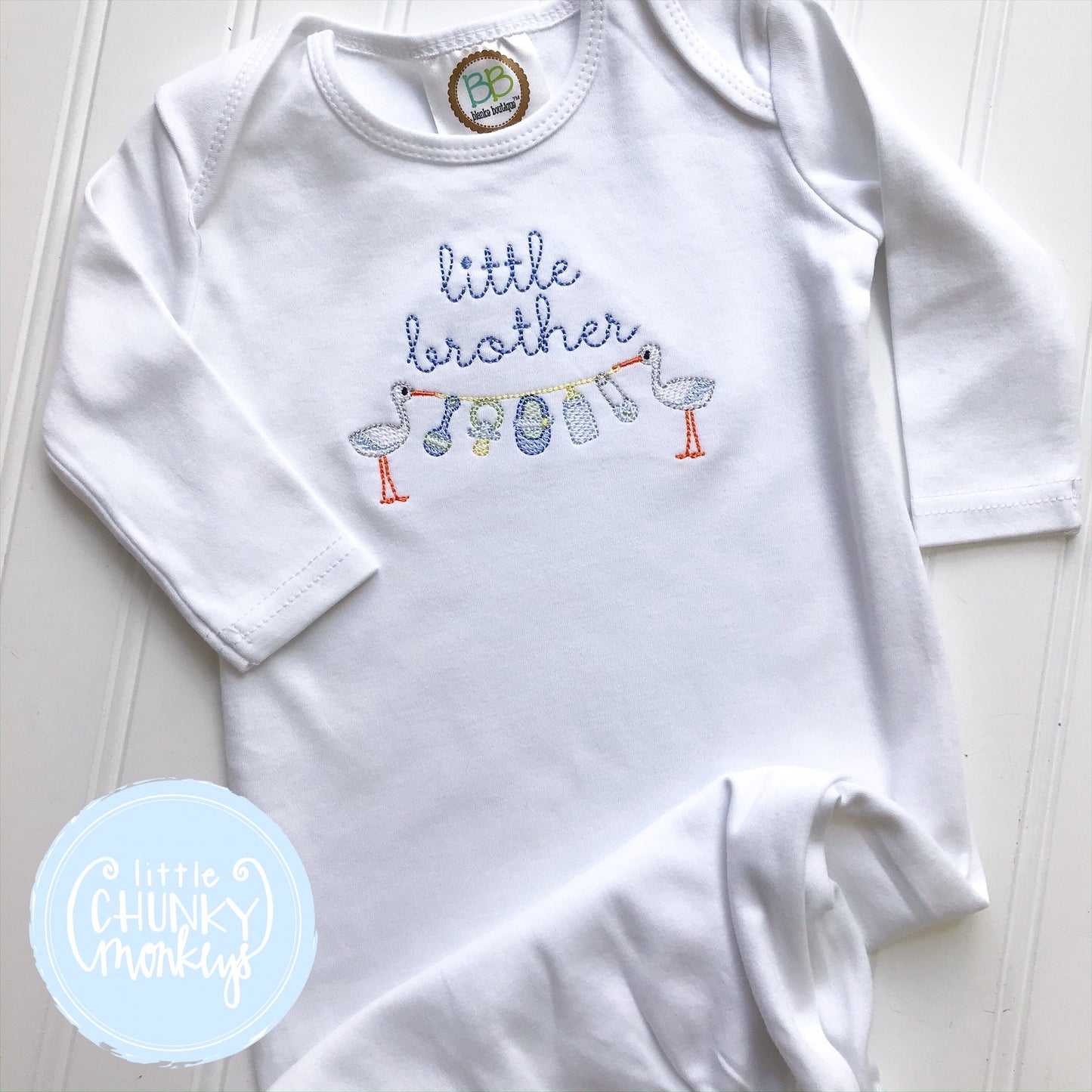 Baby Boy Gown - Bring Home Outfit - Little Brother Stork Banner
