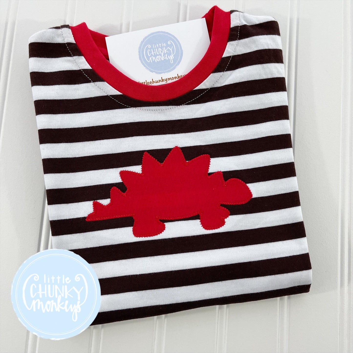 Ready to Ship - Dino on Brown Stripe - 5T & 6Y