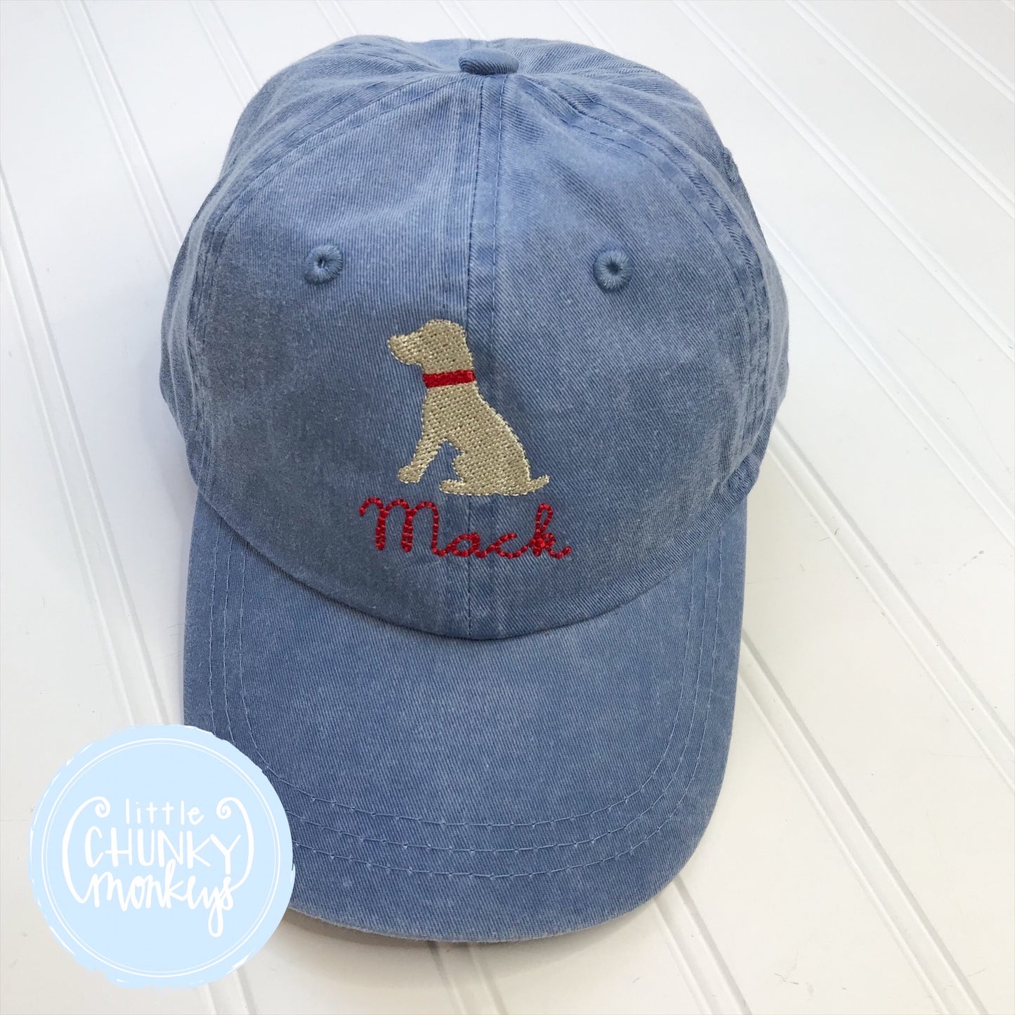 Toddler Kid Hat - Sitting Lab Puppy on Light Blue with Name