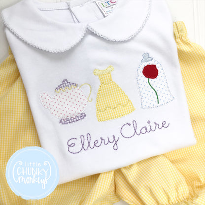 Girl Peter Pan Collar Shirt - Applique Princess Trio