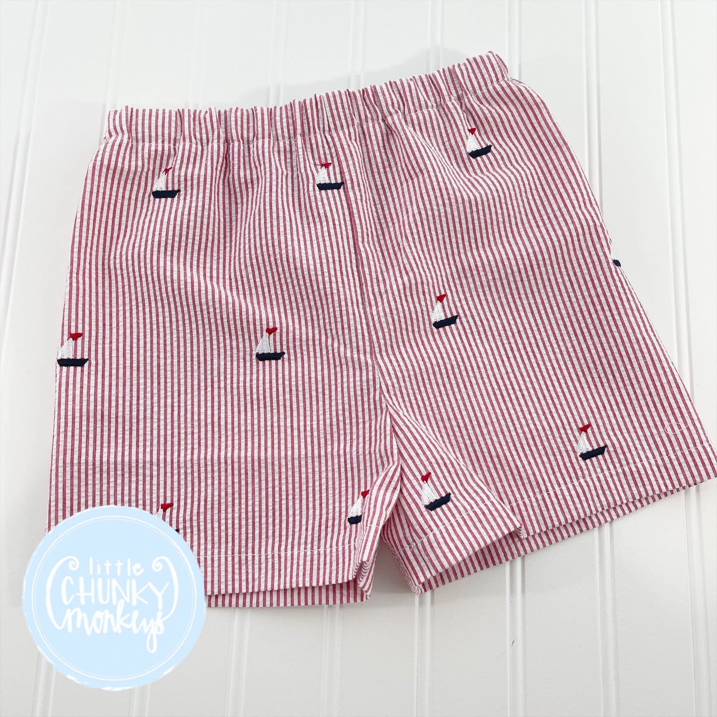 Ready to Ship - Sailboat Seersucker - 4T Classic Shorts