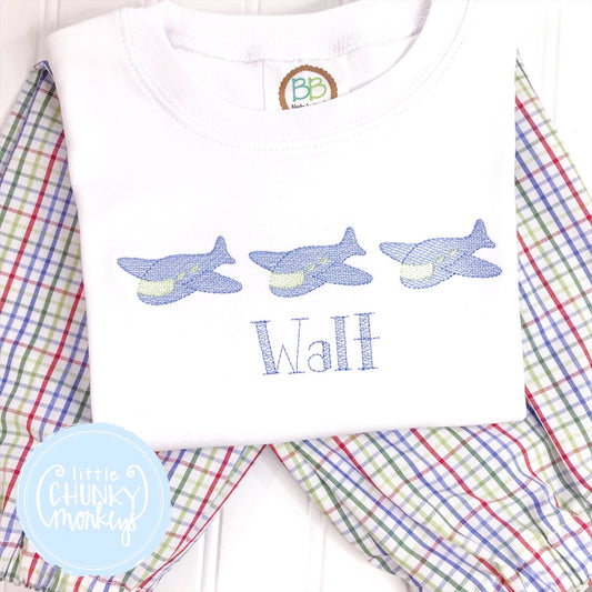 Boy Shirt - Embroidered Airplanes on White shirt
