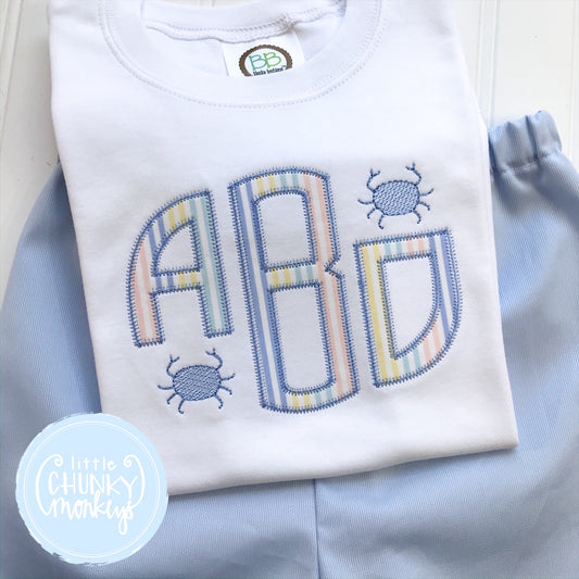 Boy Shirt - Applique Monogram with Mini Blue Crab