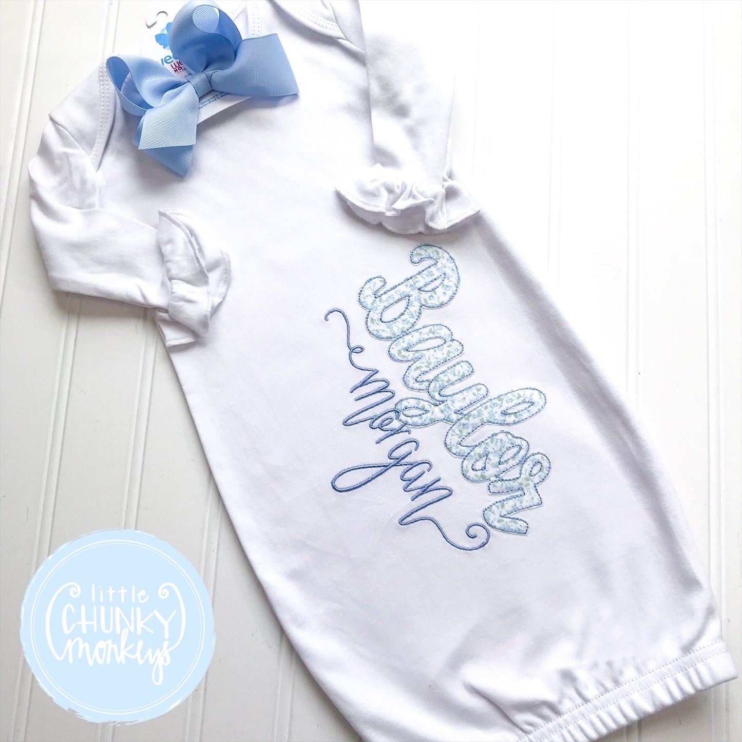 Baby Girl Gown - Bring Home Outfit - Personalized Newborn Gown with Applique + Personalization