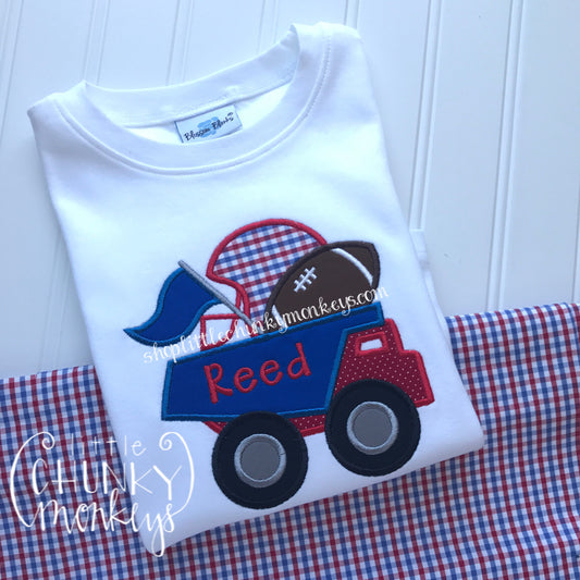 Boy Shirt - Football Dump Truck Applique - Royal & Red