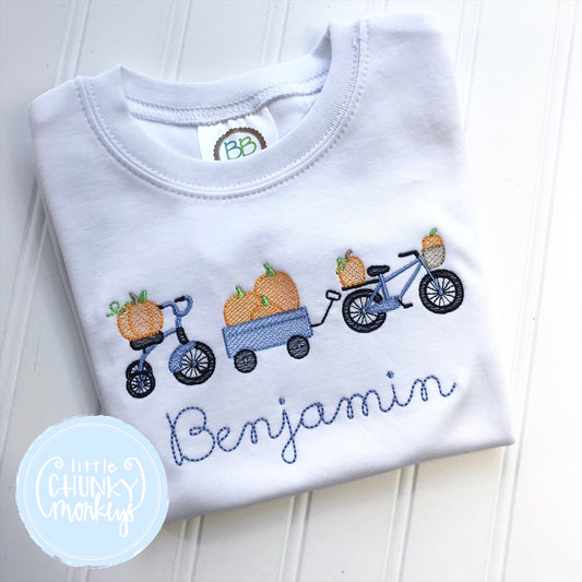 Boy Shirt- Bicycle and Wagon Parade filled with Pumpkins