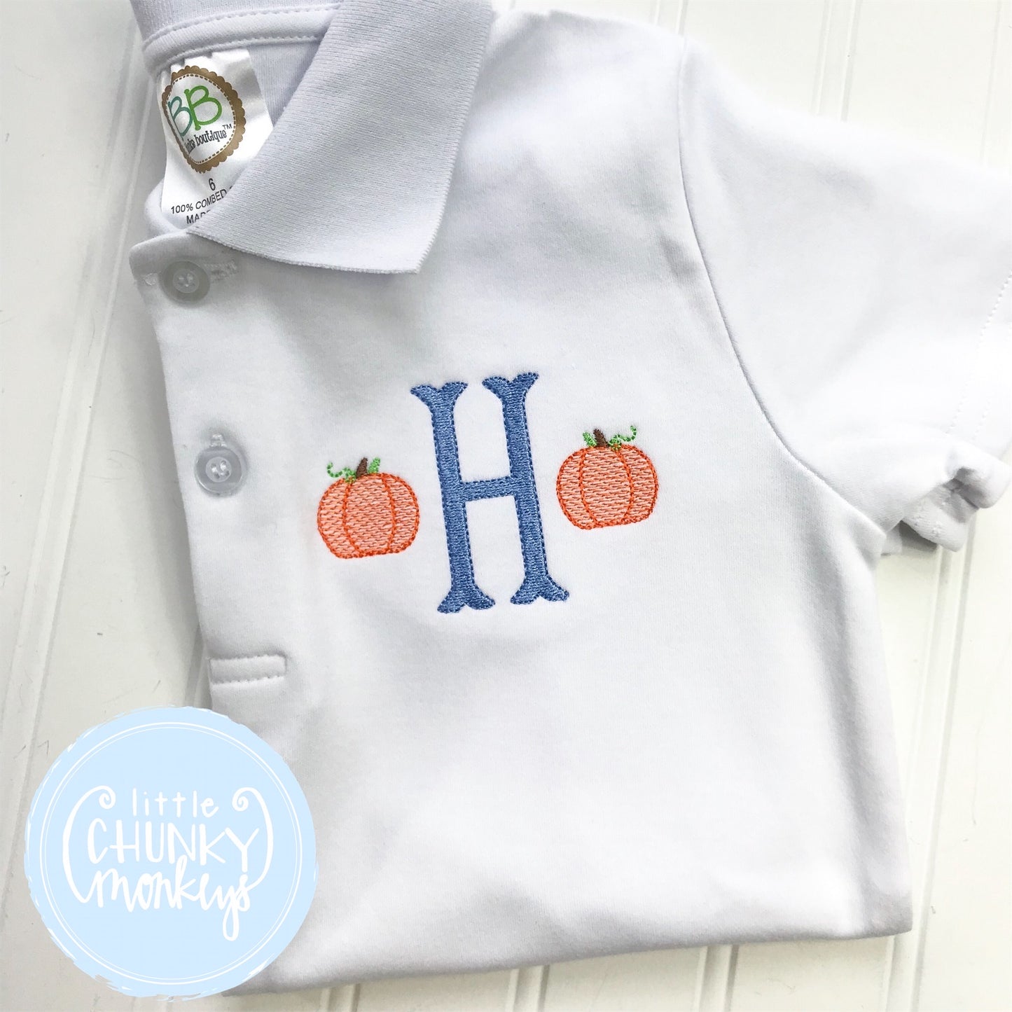 Boy Polo Shirt - Initial with Pumpkins