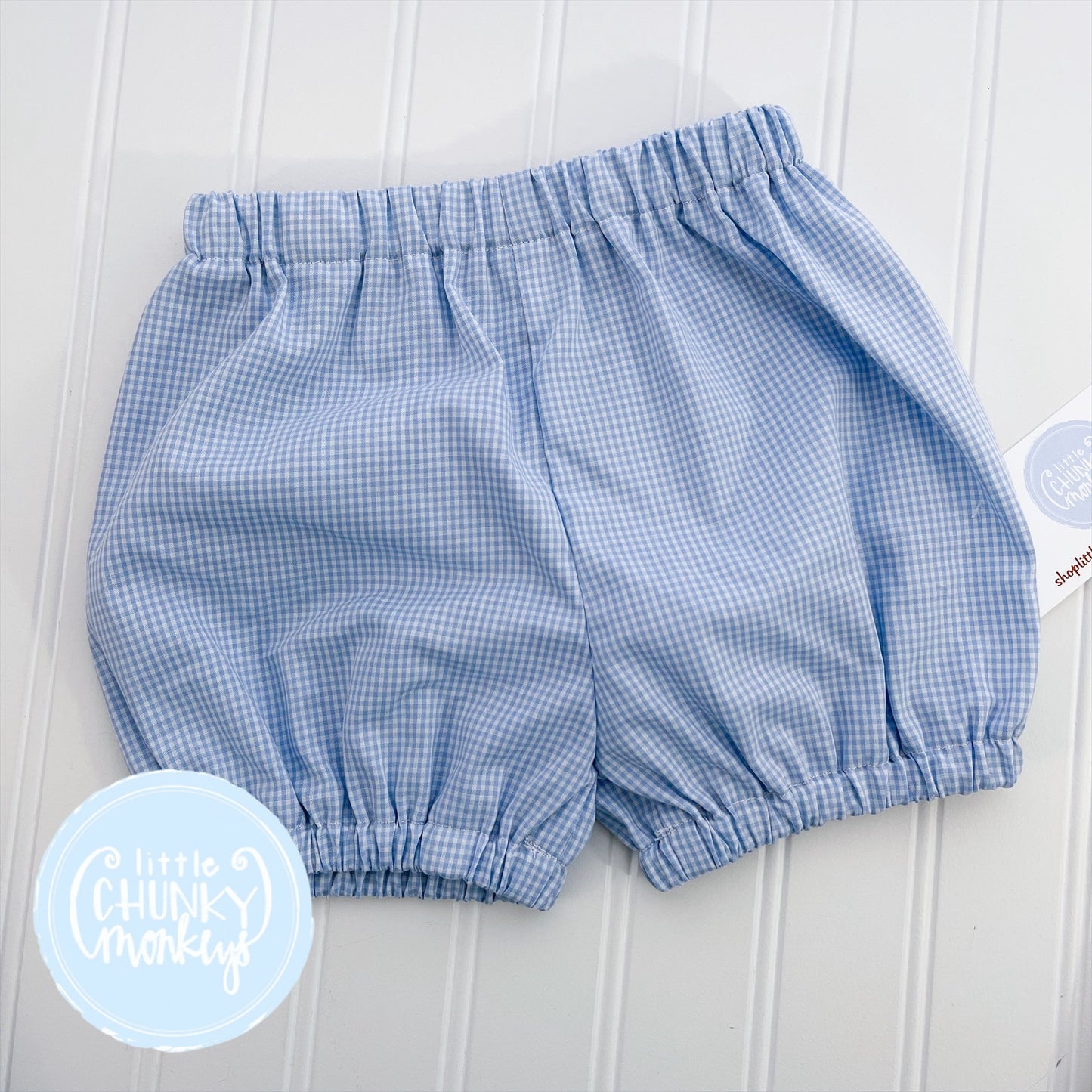 Ready to Ship - Light Blue Gingham - 12m  Bloomer Shorts
