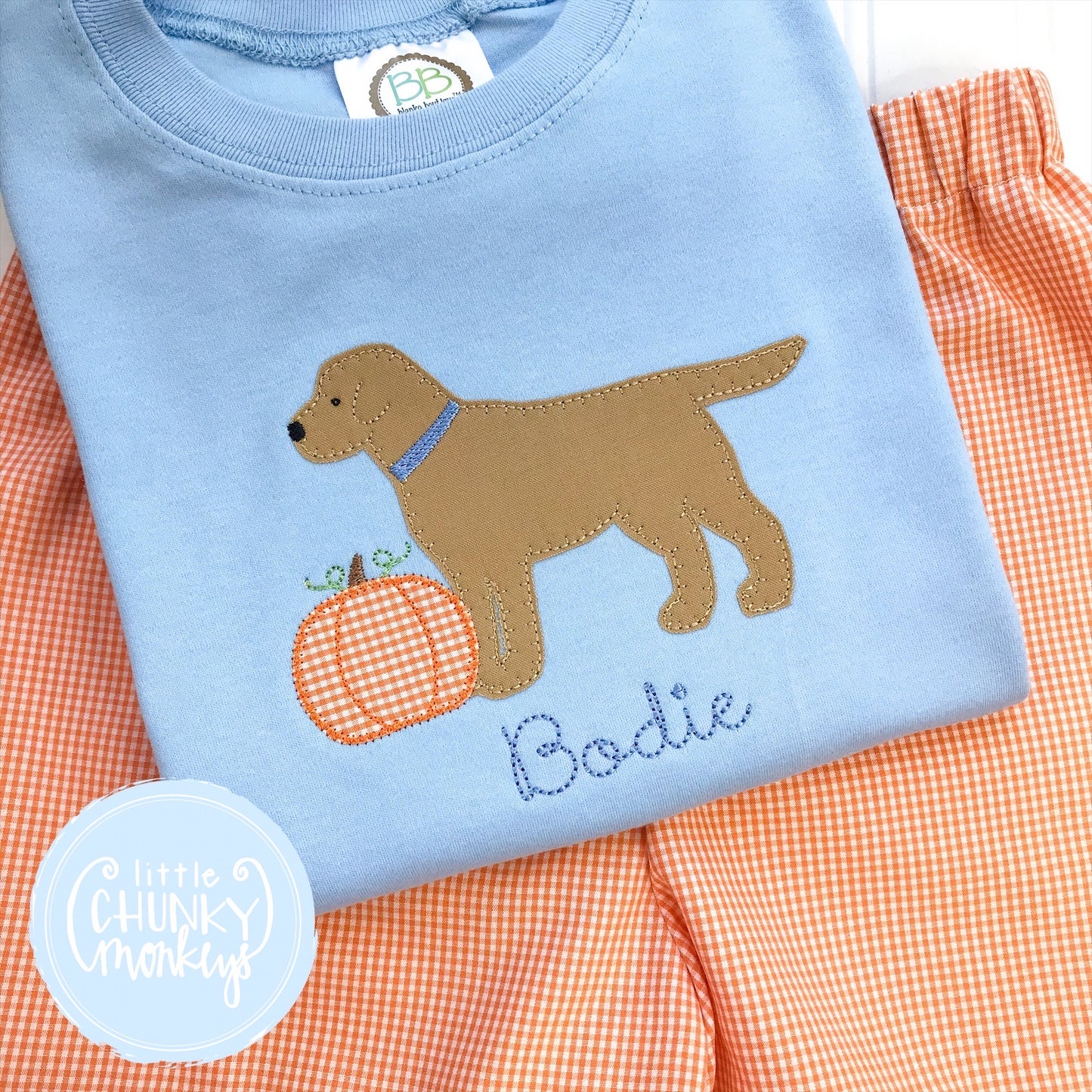 Boy Shirt - Applique Puppy and Pumpkin with Personalization