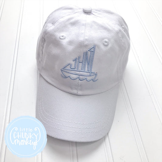 Toddler Kid Hat - Sailboat Monogram on White Hat