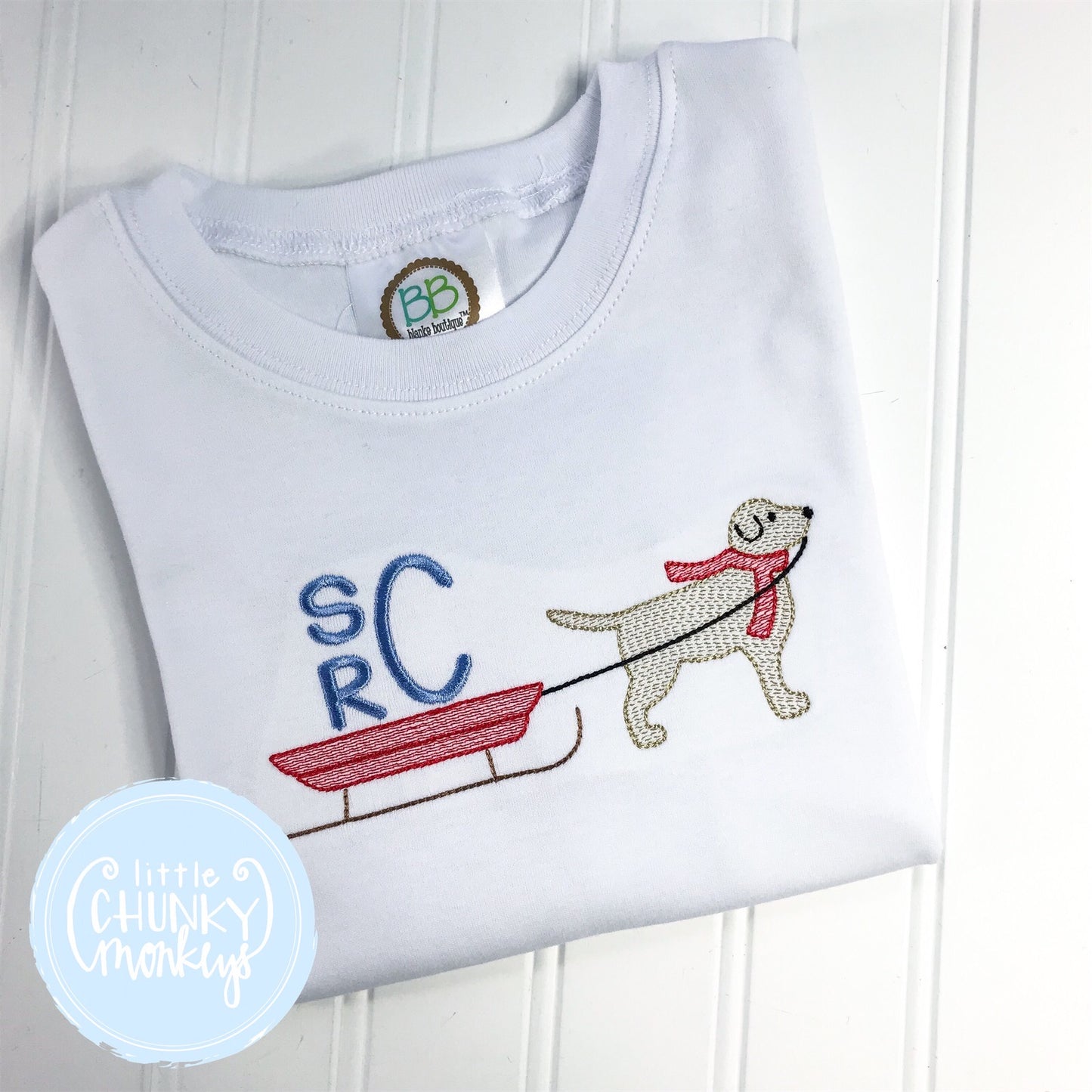 Boy Shirt -Dog Pulling Sled with Initials