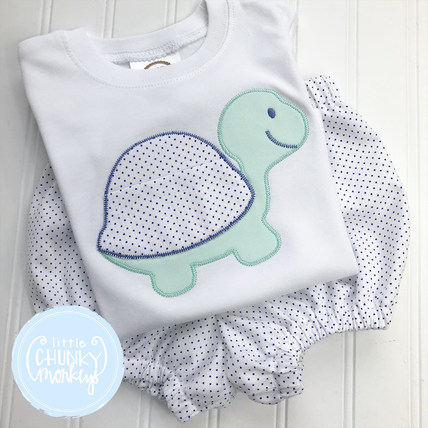 Boy Shirt - Applique Turtle with Pocket on White Shirt
