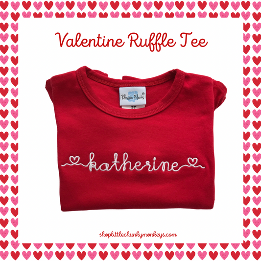 Organic Ruffle Shirt Valentine Heart Embroidery Font