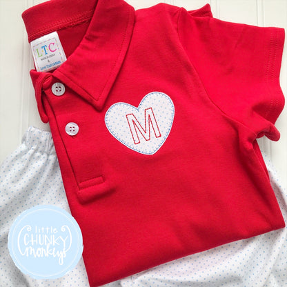 Boy Polo Shirt -  Personalized Polo Shirt with Single Initial and Mini Heart Applique