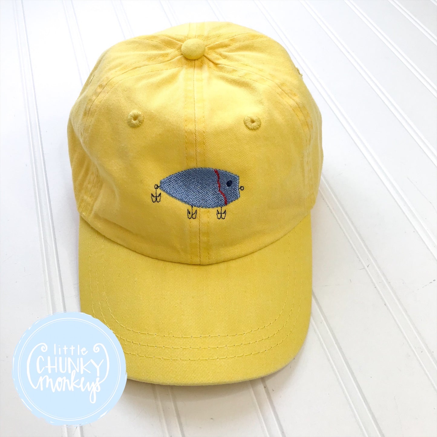 Toddler Kid Hat - Stitched Fish on Yellow Hat