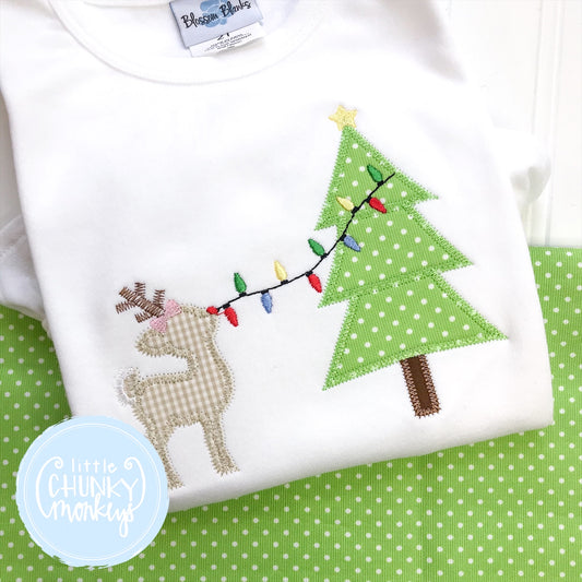 Girl Shirt - Applique Christmas Tree with Reindeer and Lights