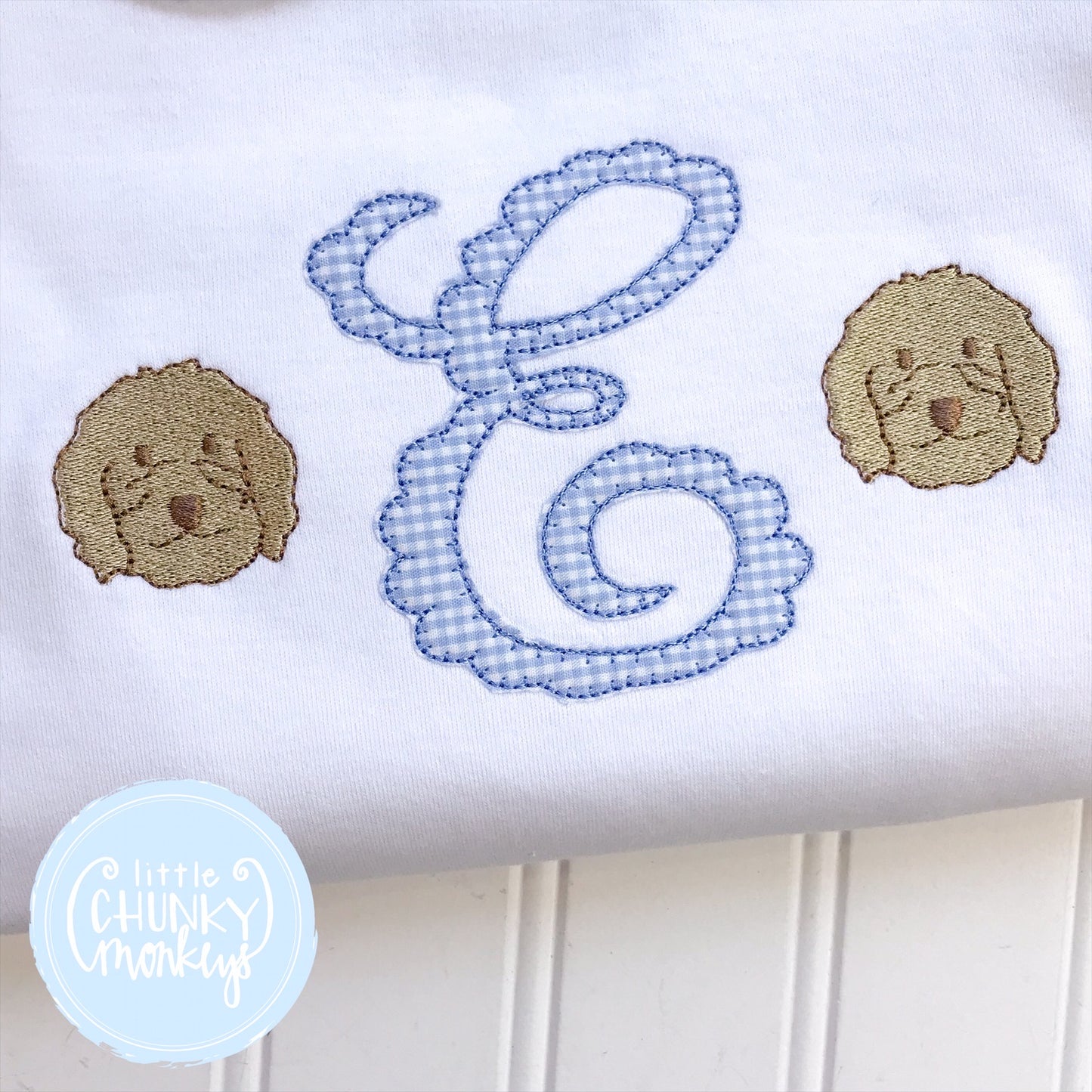 Girl Peter Pan Collar Shirt - Applique Initial with Puppy faces