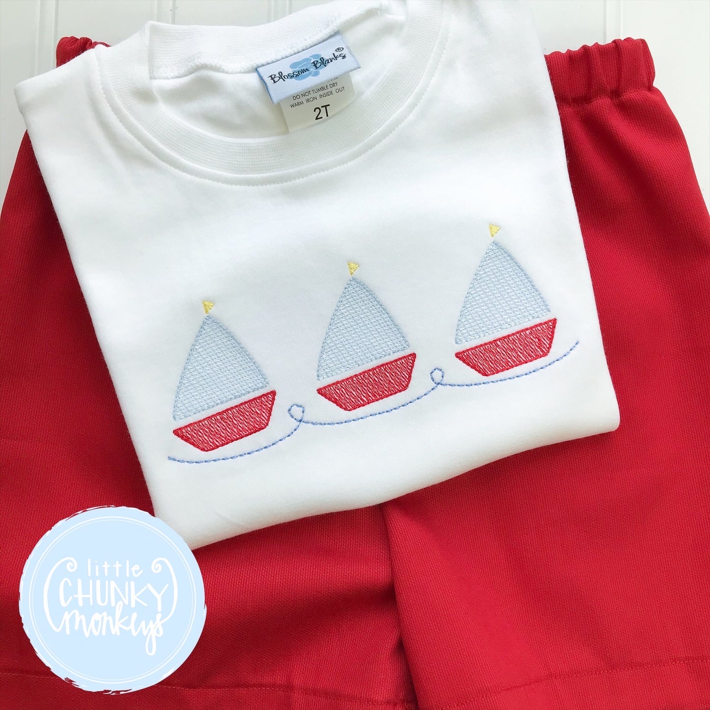 Boy Shirt - Embroidered Sailboats