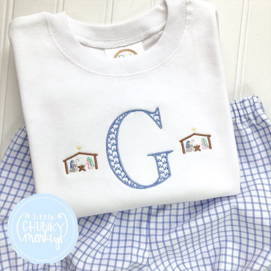 Boy Shirt -Embroidered Mini Nativity with Initial