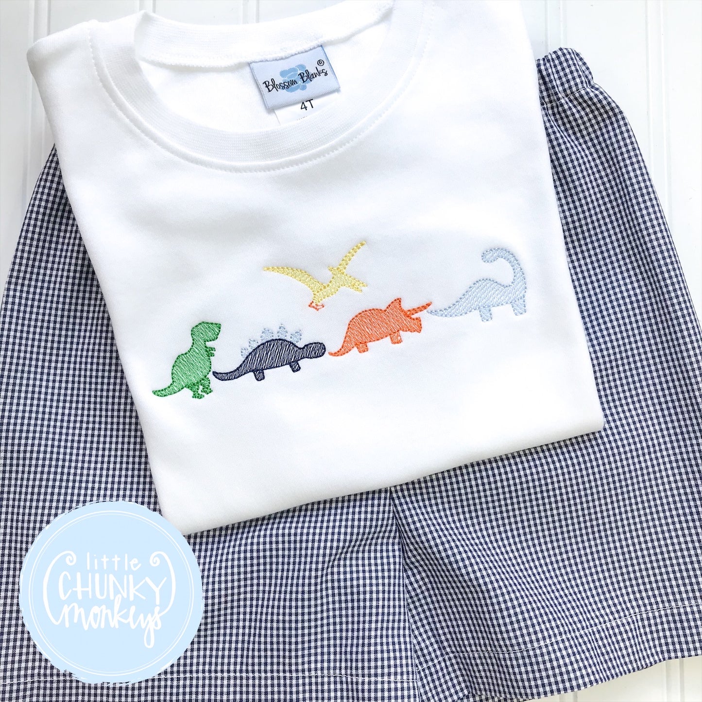 Boy Shirt - Embroidered Dinosaurs