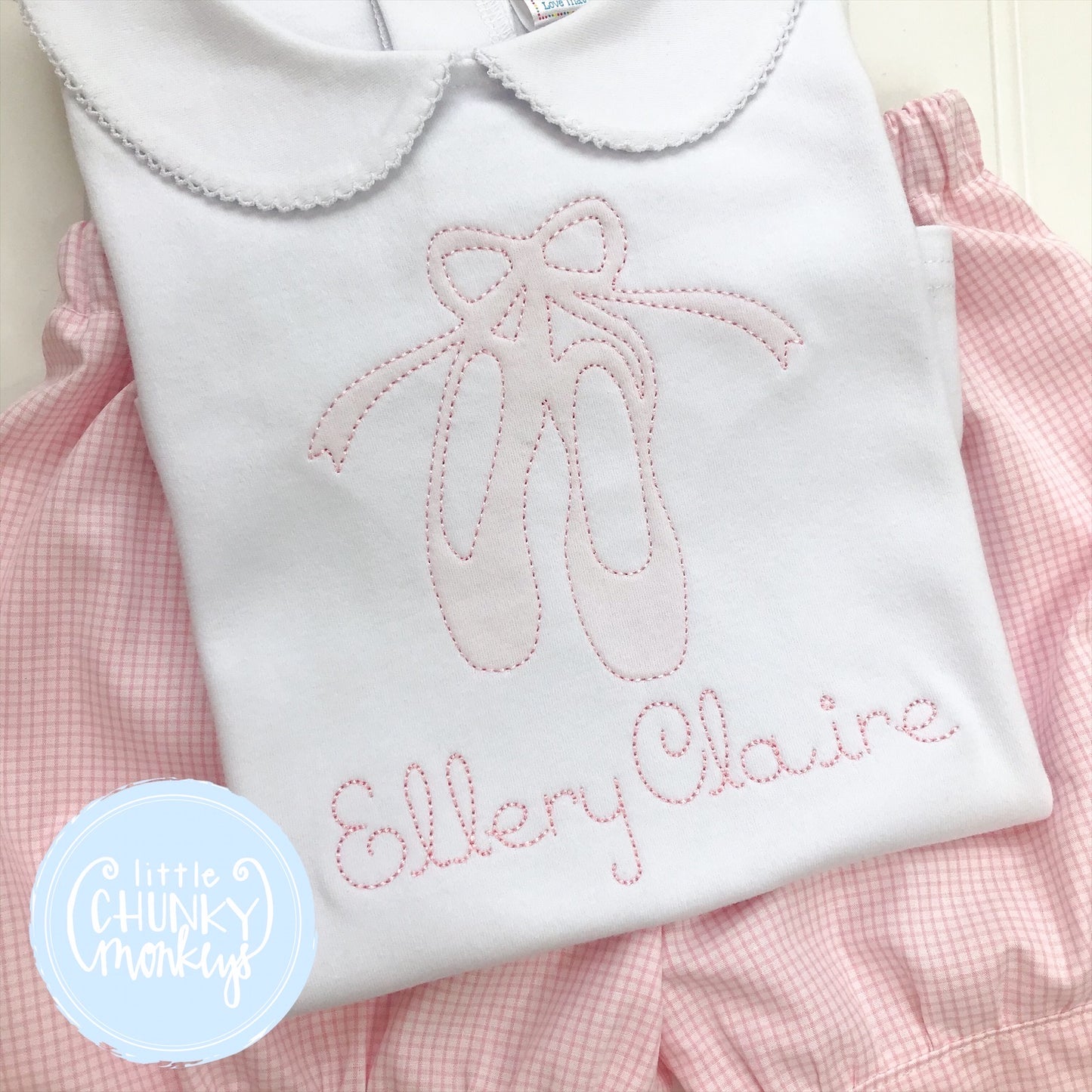 Girl Peter Pan Collar Shirt - Shadow Embroidery Ballet Shoes with Personalization