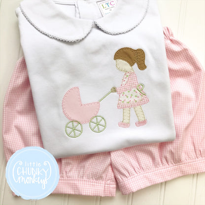 Girl Peter Pan Collar Shirt - Girl Pushing Carriage