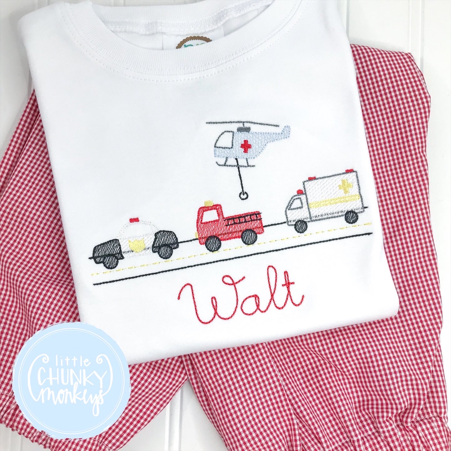 Boy Shirt - Embroidered Transportation Tri