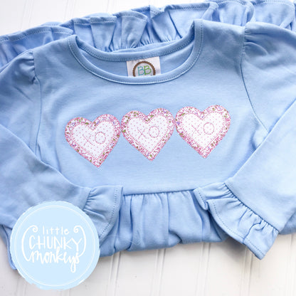 Girl Dress - Heart Trio on Light Blue Dress