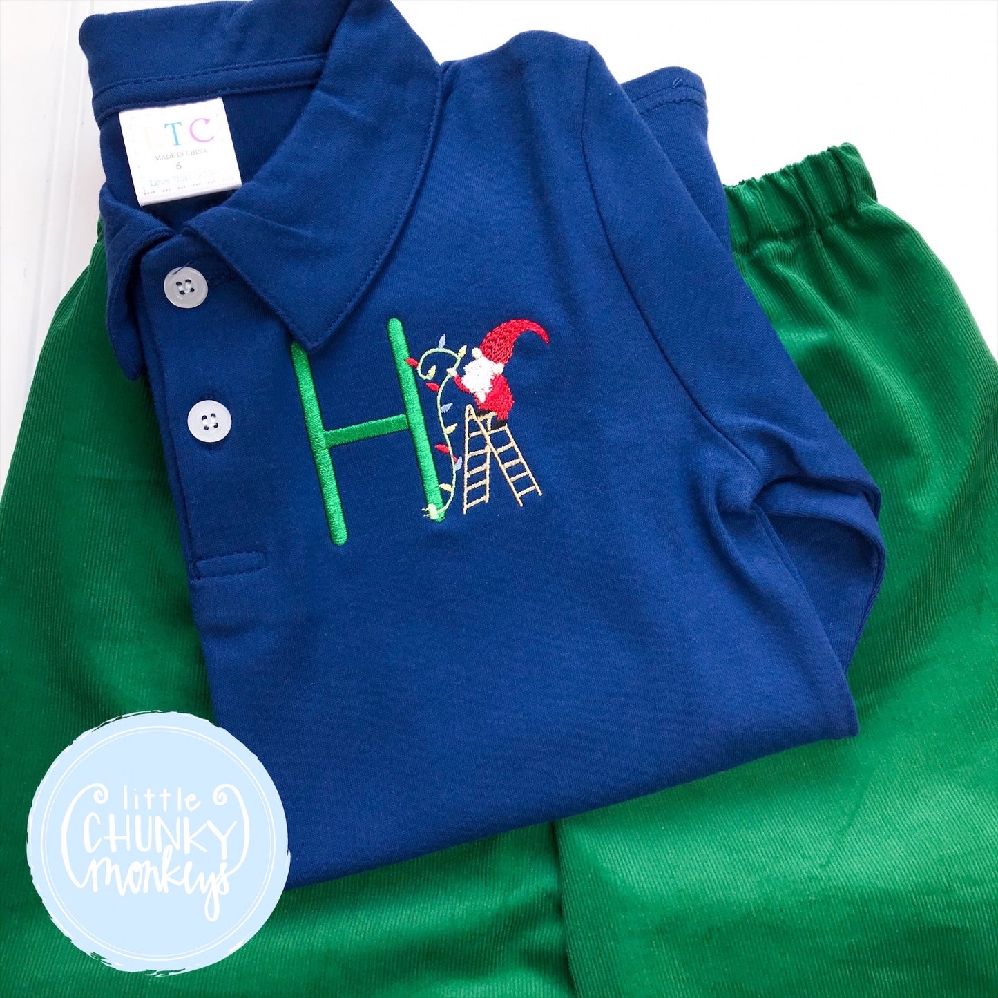 Boy Polo Shirt -  Personalized Polo Shirt with Elf and Lights