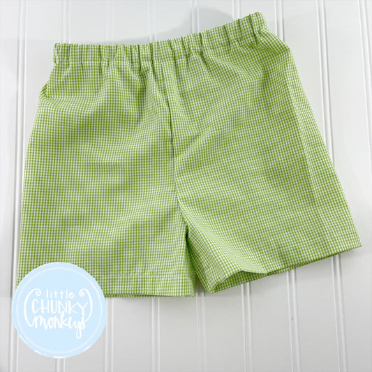 Ready to Ship - Light Green Gingham - 6m Classic Shorts