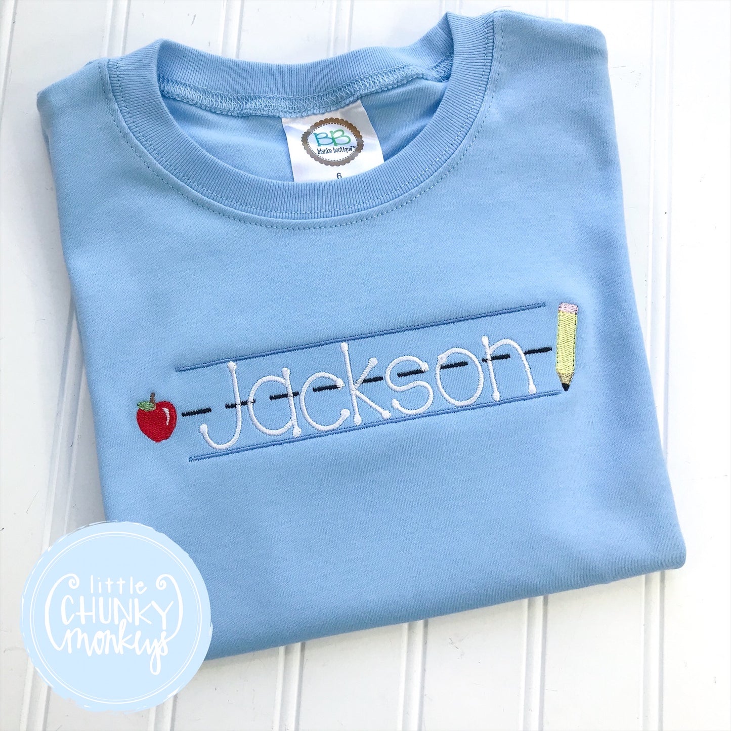 Boy Shirt - Embroidered Back to School on Light Blue Shirt