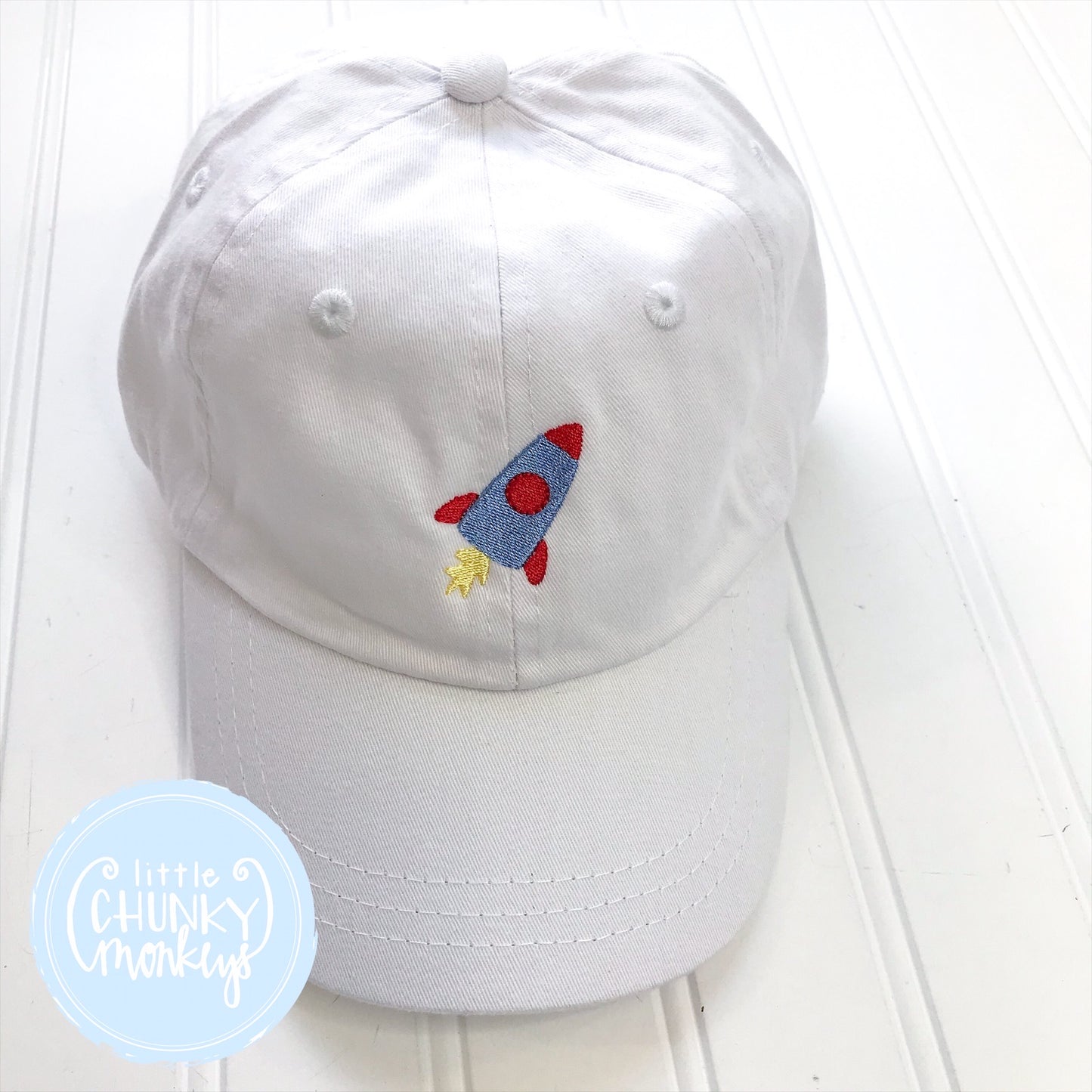 Toddler Kid Hat- Space Rocket on White Hat