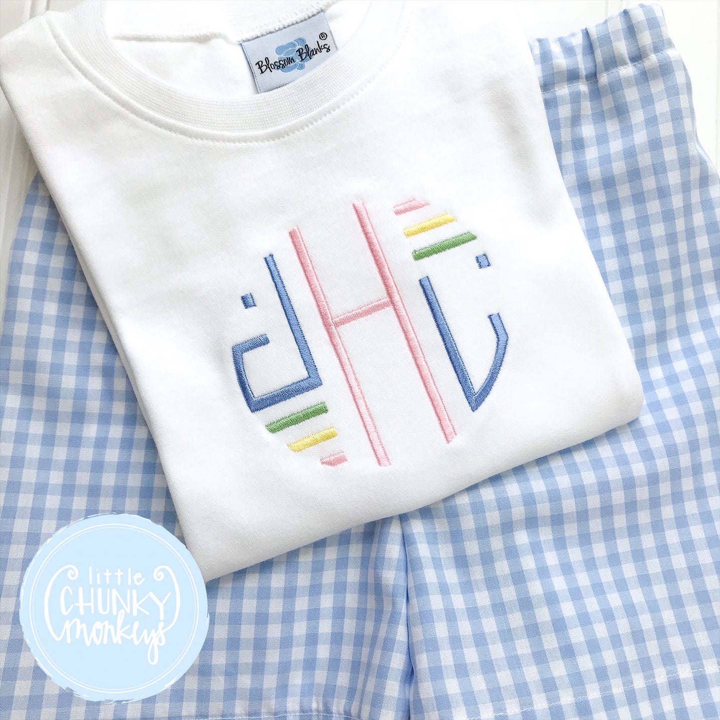 Boy Shirt - Pastel Round Monogram with Lines