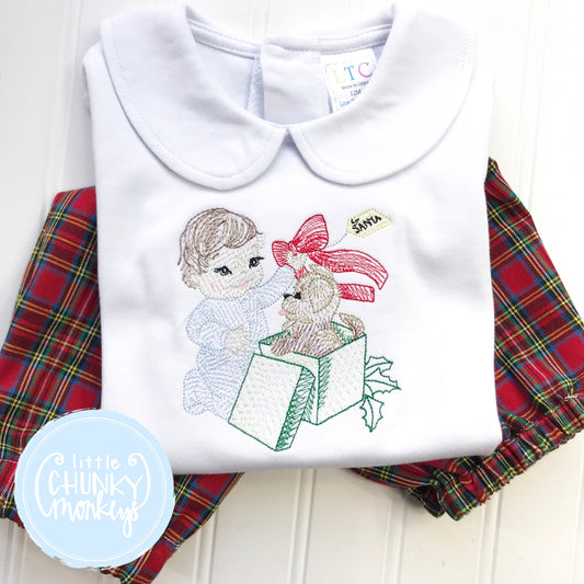 Boy Peter Pan Collar Shirt - Christmas Shirt - Puppy Surprise