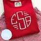 Girl Shirt - Circle Monogram with Bars on Red Shirt